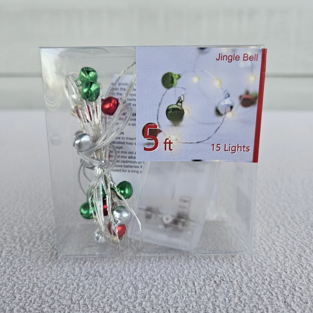 St Nicholas Square Shimmer String Lights Jingle Bells 5ft Battery Miniature